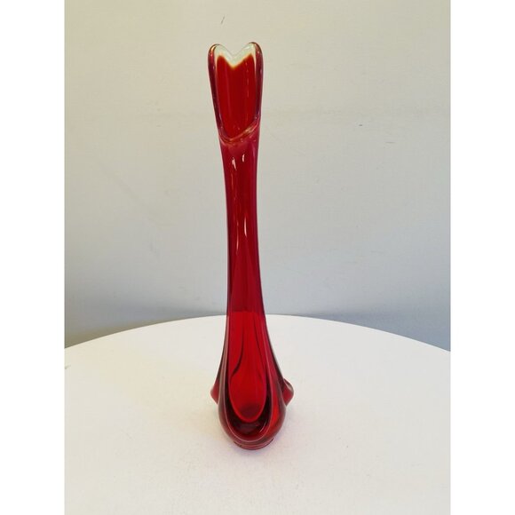 Vintage Viking Epic Drape Amberina Swung Glass Vase 14 3/4" Red Art Glass Vase - Picture 2 of 10